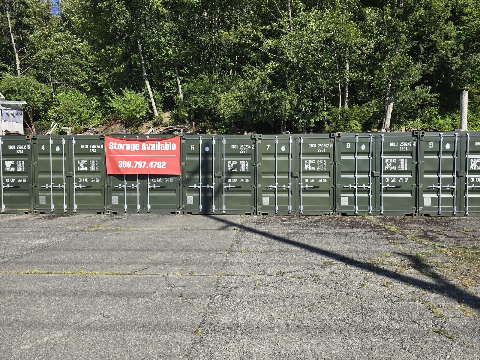 Line of 20-foot shipping containers for storage
